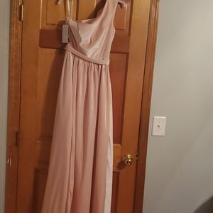 Blush, Velvet one shoulder dress